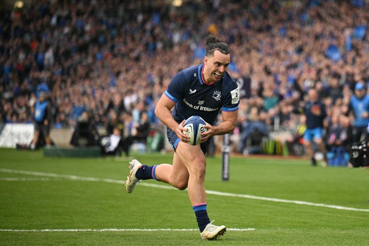 James Lowe scored a hat-trick as Leinster advance to the Champions Cup Final. Photo: AFP
