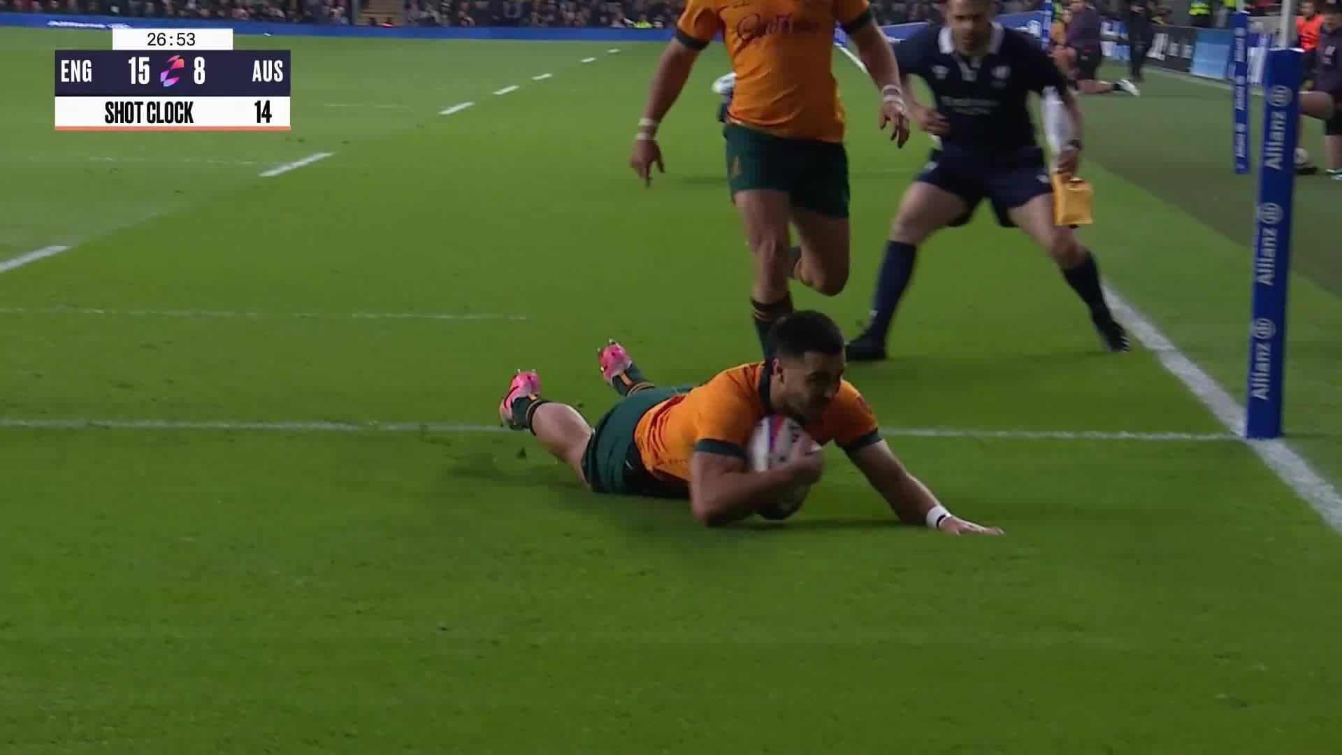 Tom Wright with a Spectacular Try vs England