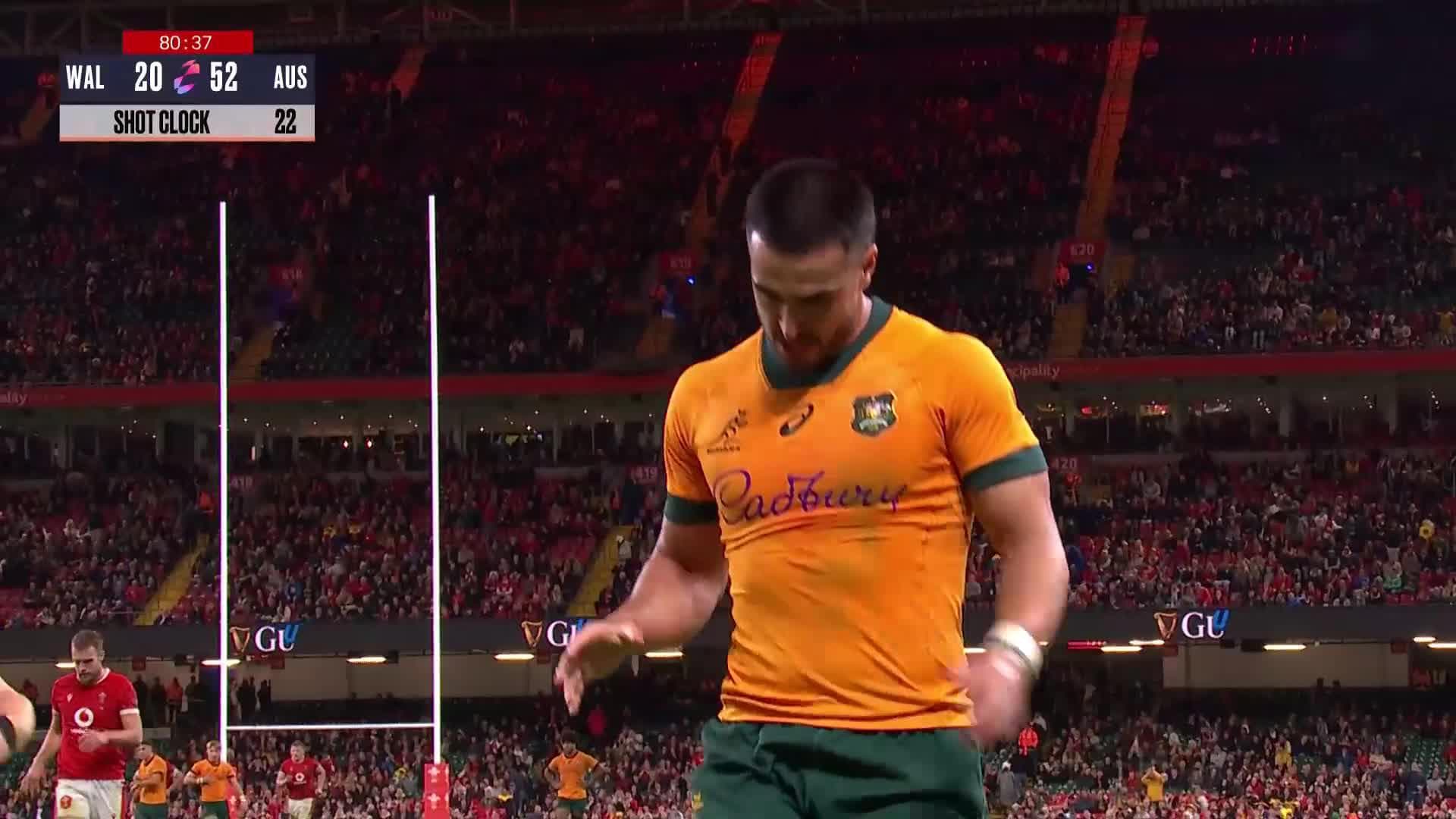 Tom Wright with a Spectacular Try vs Wales