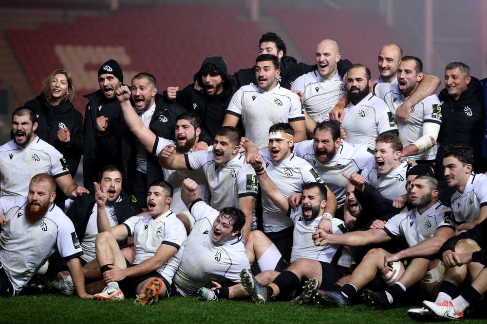 Georgia club side Black Lion celebrate a historic and stunning upset of Scarlets. Photo: Getty Images