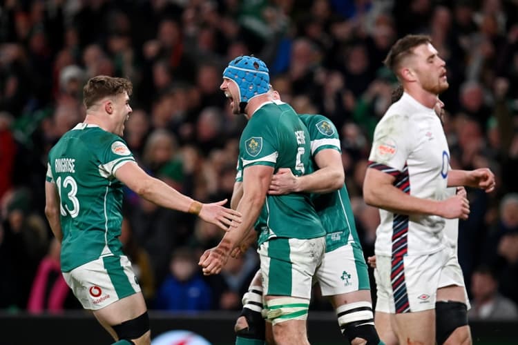 Ireland celebrate a tough win over England to start their Six Nations title defence. Photo: Getty Images