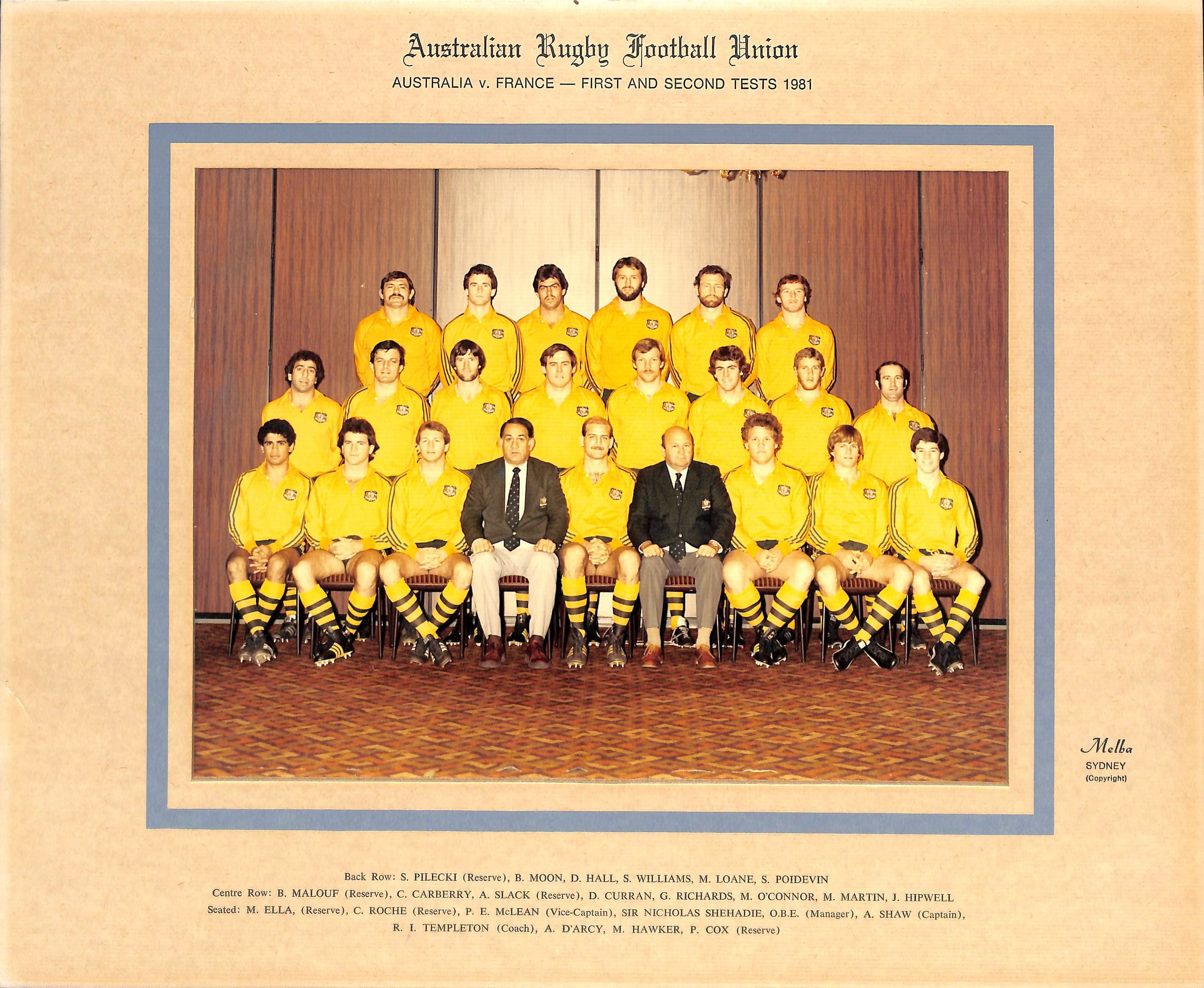 Australian team photograph Australia v France 1st and 2nd Test