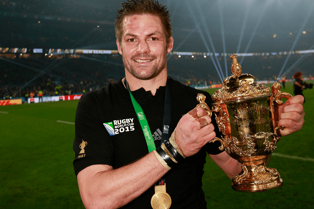 Richie McCaw holds aloft the Rugby World Cup. Photo: Getty Images