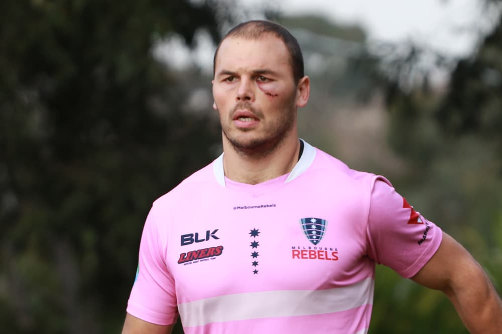 Michael Wells sporting a battle scar after a head clash in training. Photo: Rebels Media