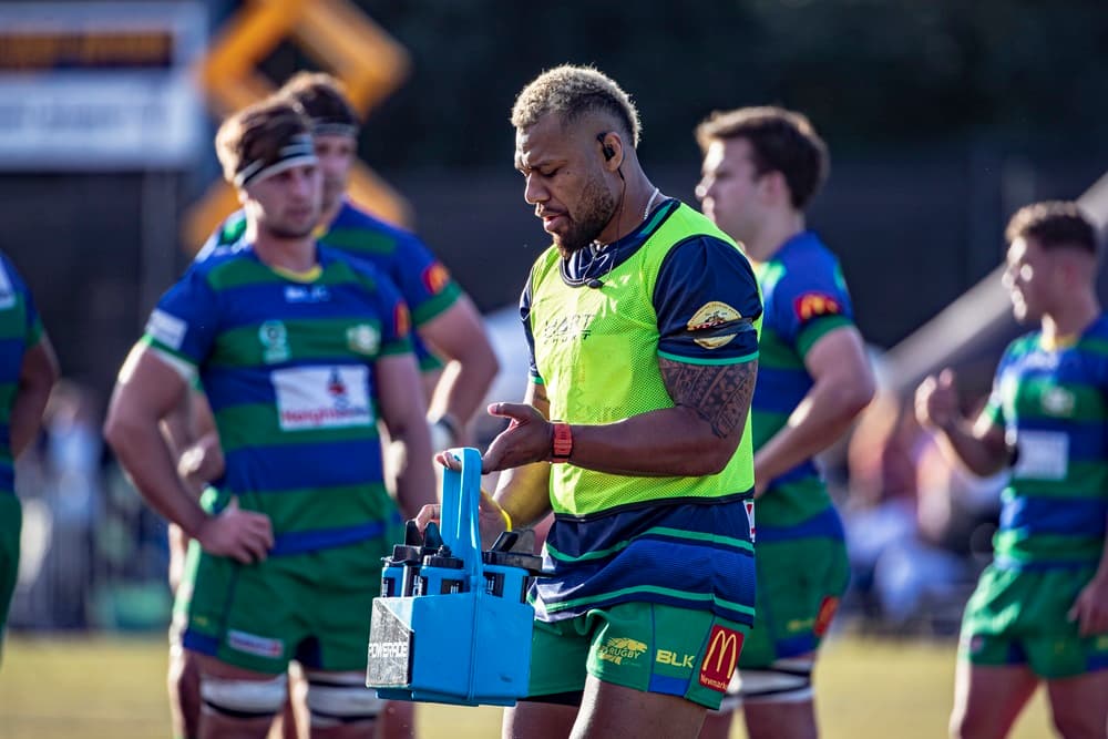 Samu Kerevi running water at Wests - GPS in Brisbane. Photo: QRU Media/Brendan Hertel