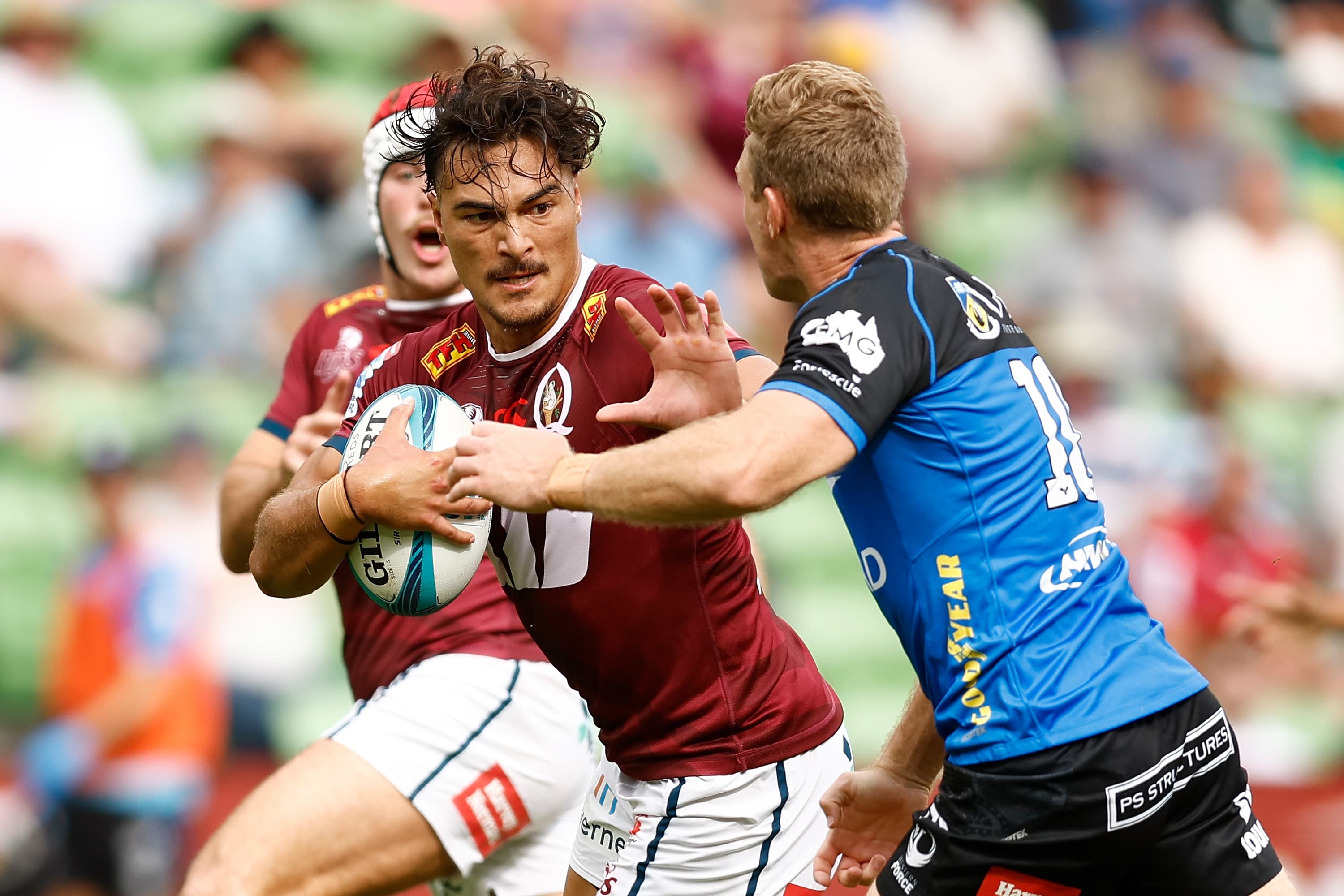 Jordan Petaia makes a break during the round two Super Rugby Pacific match between Western Force and Queensland Reds at AAMI Park, on March 05, 2023, in Melbourne, Australia. (Photo by Daniel Pockett/Getty Images)