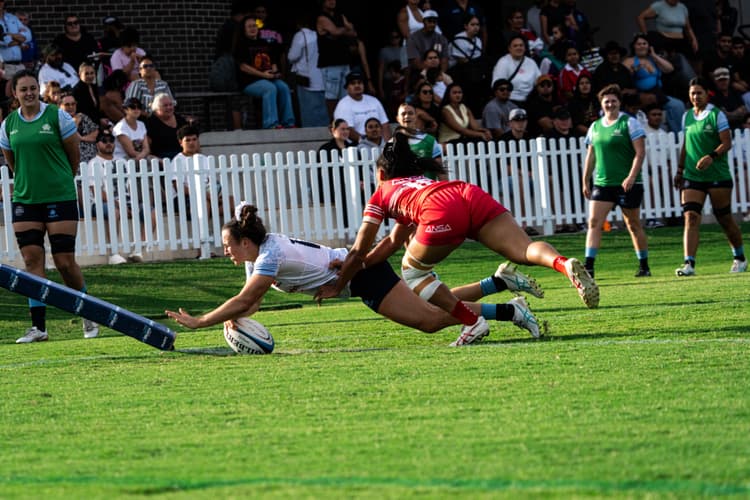 Maya Stewart scores for NSW Waratahs Women in their win against NSW Pasifica 