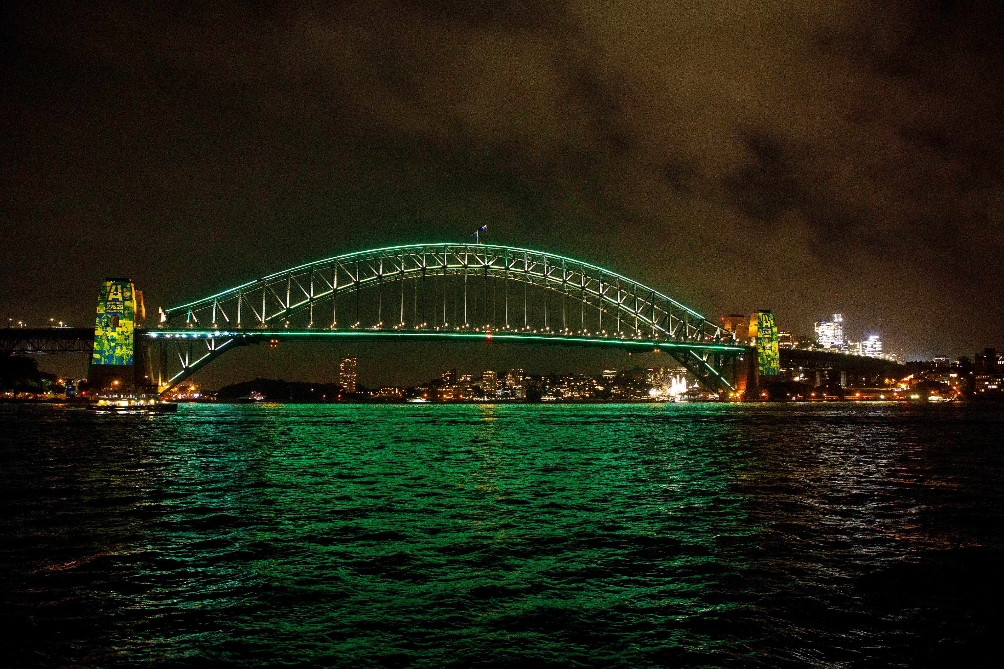 Lighting up the Sydney Harbour Bridge for Rugby World Cup 2027 - 29 announcement © Karen Watson