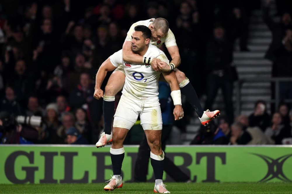 Ben Te'o and Mike Brown celebrate an England try in the Six Nations. Photo: Getty Images