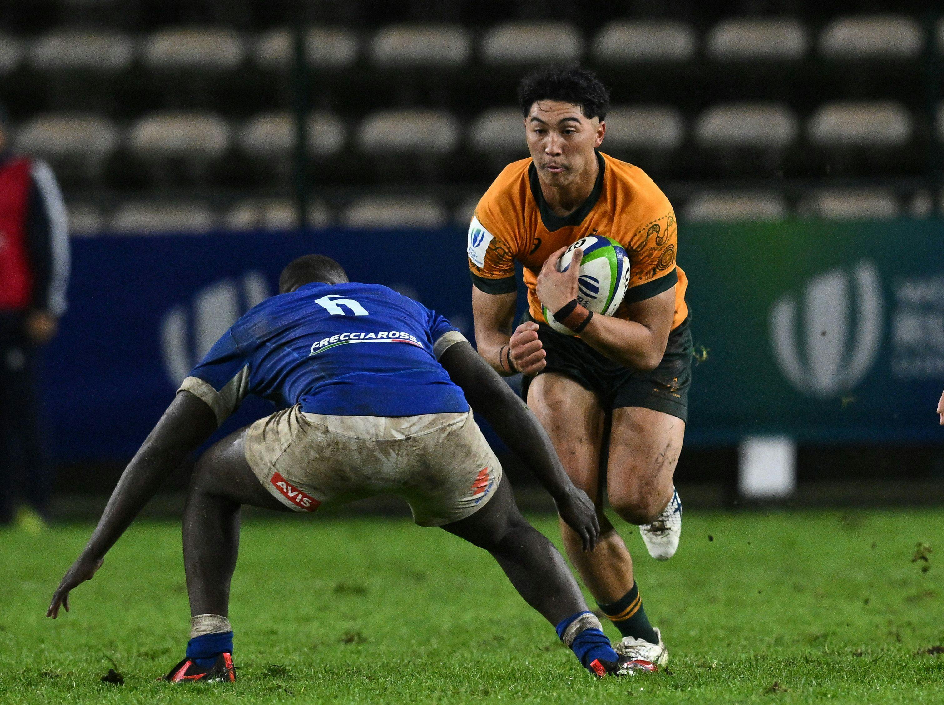 Ronan Leahy in action during Australia U20's Pool B clash with Italy at Athelone Sports Stadium, Cape Town. Picture: World Rugby