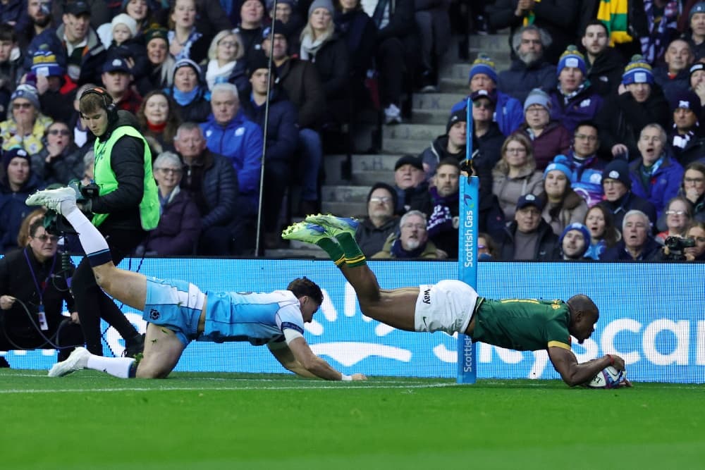 Makazole Mapimpi got a double as the Springboks closed out the win over Scotland. Photo: Getty Images