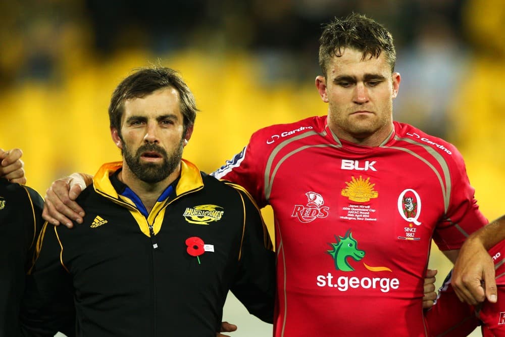 Horwill and Smith linked together as part of ANZAC Day celebrations. Photo: Getty Images