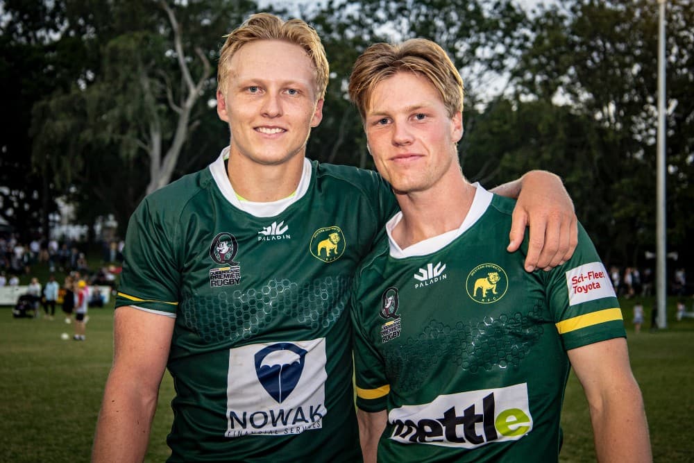 Proud Wests Bulldogs Carter (left) and Mason Gordon. Photo: Brendan Hertel