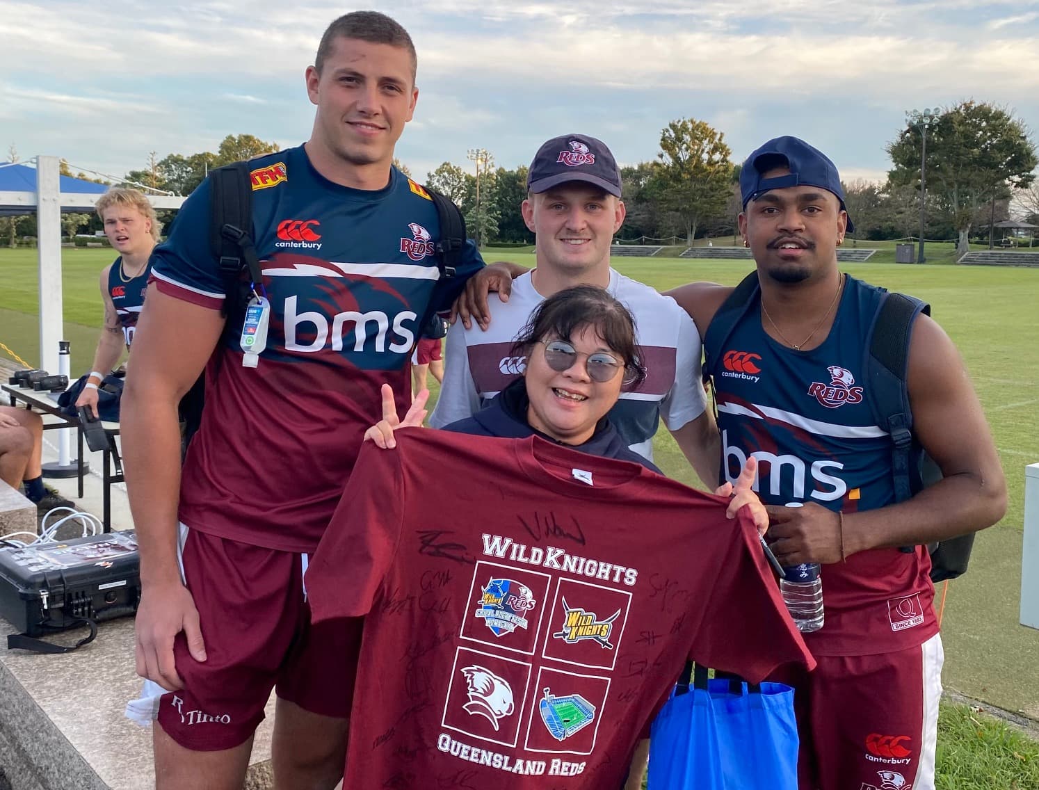 Josh Canham, Tom Lynagh and Floyd Aubrey have been surprised by the Reds' devoted fan base in Japan